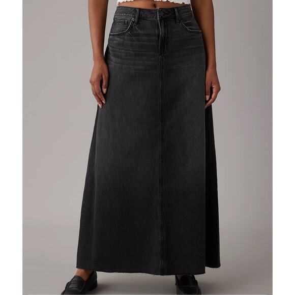 American Eagle Real Good To The Floor Denim Maxi Skirt Dark Wash Size 000 - Picture 1 of 9